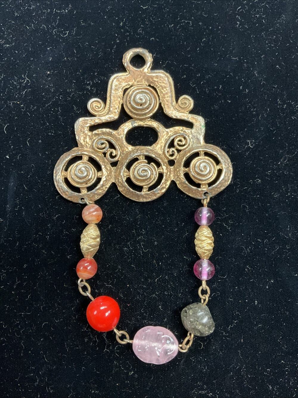 Vintage Etruscan Chatelaine multicolor jeweled Pendant Dangle